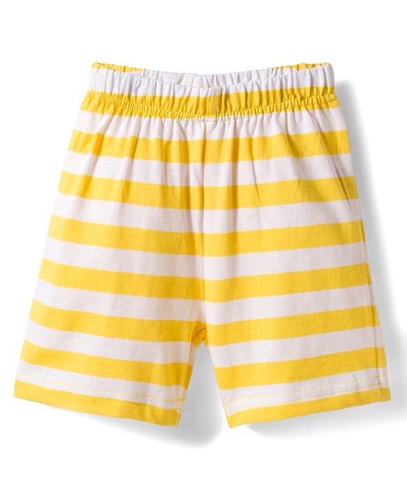 Babyhug Cotton Knit Full Sleeves T-Shirt & Shorts Night Suit With Tiger Print - Yellow