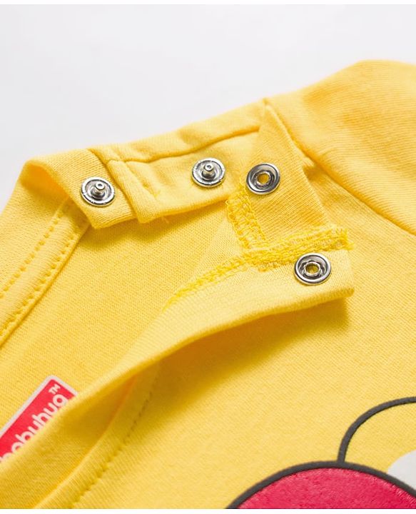 Babyhug Cotton Knit Full Sleeves T-Shirt & Shorts Night Suit With Tiger Print - Yellow
