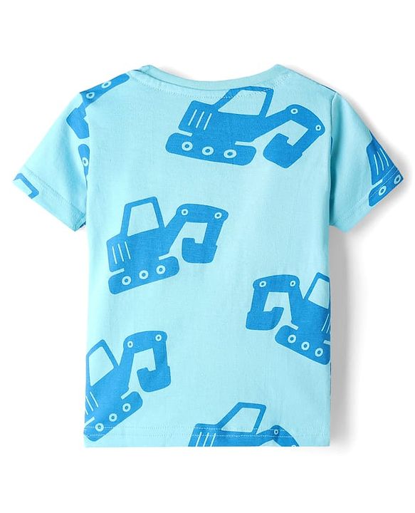 Babyhug Cotton Knit Half  Sleeves T-Shirt & Shorts Co-ord Night Suit With Vehicle Print - Blue