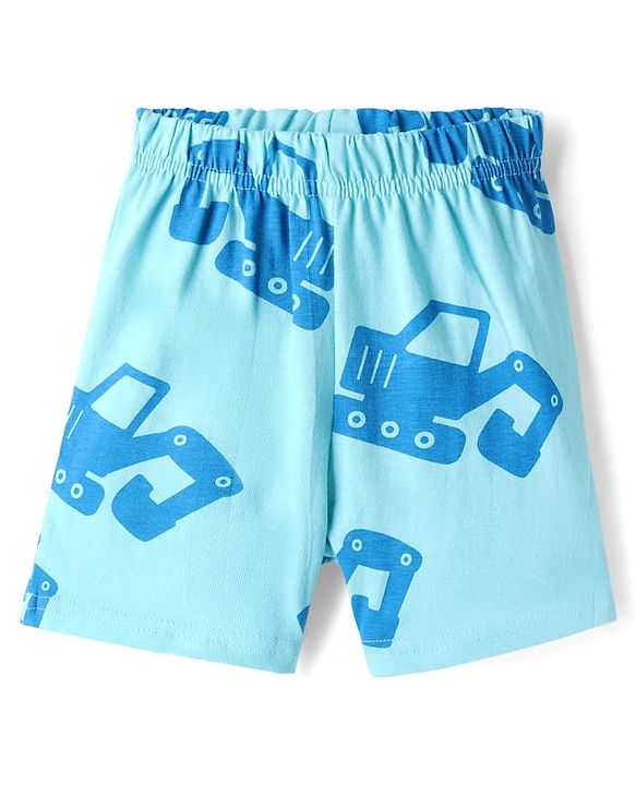 Babyhug Cotton Knit Half  Sleeves T-Shirt & Shorts Co-ord Night Suit With Vehicle Print - Blue
