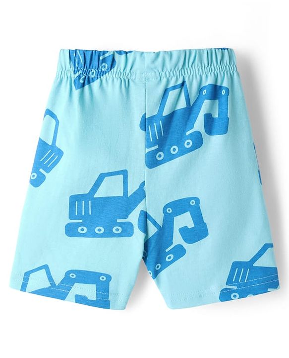 Babyhug Cotton Knit Half  Sleeves T-Shirt & Shorts Co-ord Night Suit With Vehicle Print - Blue