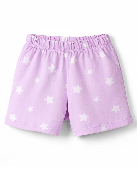 Babyhug Cotton Knit Half  Sleeves T-Shirt & Shorts Night Suit With Unicorn & Star Print - Pink