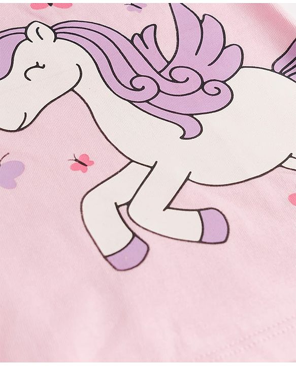 Babyhug Cotton Knit Half  Sleeves T-Shirt & Shorts Night Suit With Unicorn & Star Print - Pink