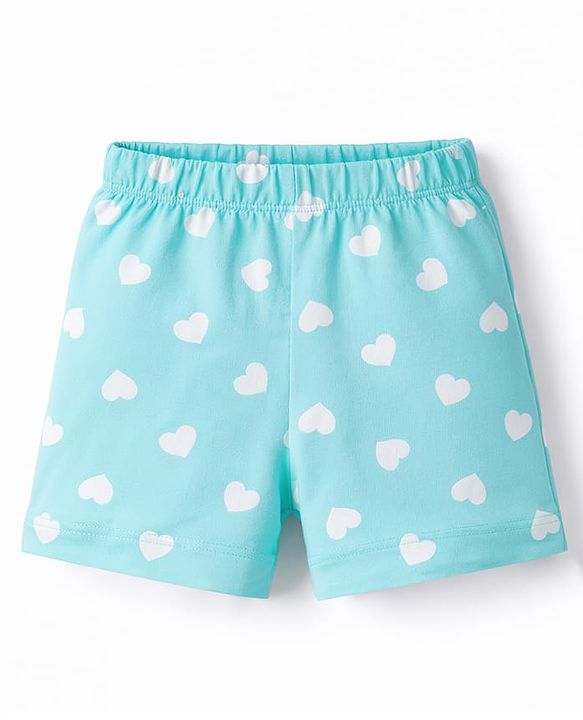 Babyhug Cotton Knit Half  Sleeves T-Shirt & Shorts Night-Suit With Bunny & Heart Print - Pink & Blue