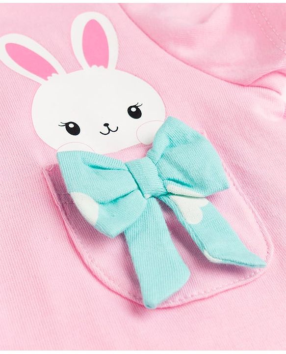 Babyhug Cotton Knit Half  Sleeves T-Shirt & Shorts Night-Suit With Bunny & Heart Print - Pink & Blue