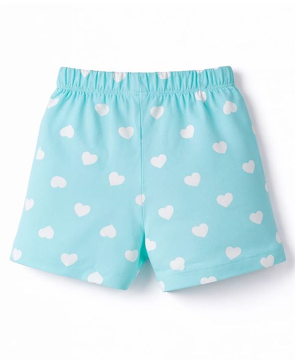 Babyhug Cotton Knit Half  Sleeves T-Shirt & Shorts Night-Suit With Bunny & Heart Print - Pink & Blue