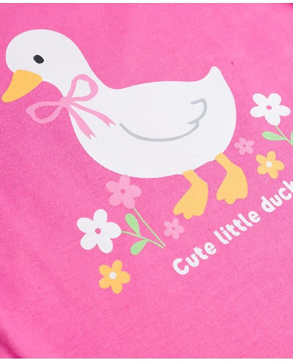 Babyhug Cotton Knit Half  Sleeves T-Shirts & Short Night Suit with Duck Print - Pink