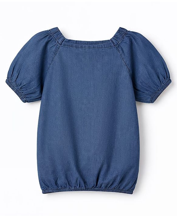 Pine Kids Cotton Woven Puff Sleeve Square Neck Top Blue 4-5 Years