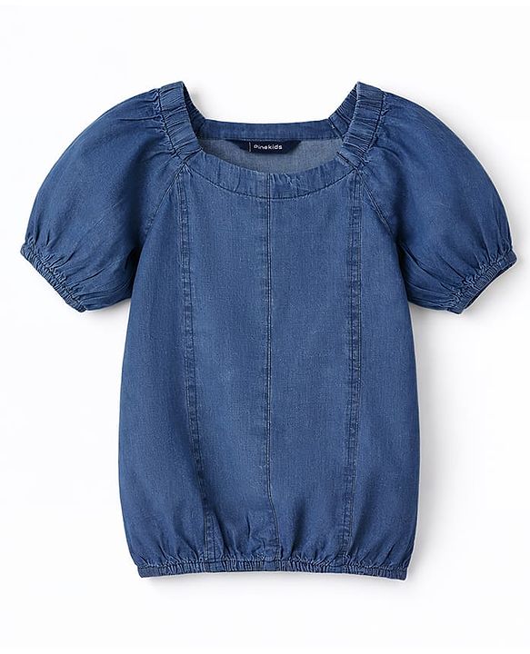 Pine Kids Cotton Woven Puff Sleeve Square Neck Top Blue 4-5 Years
