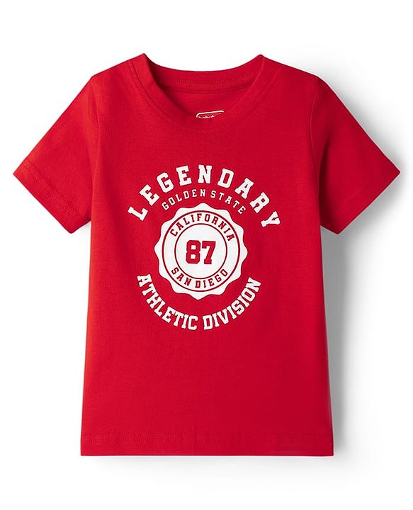 Babyhug Cotton Knit Half  Sleeves T-Shirt & Striped Shorts Night-Suit With Text Print - Red