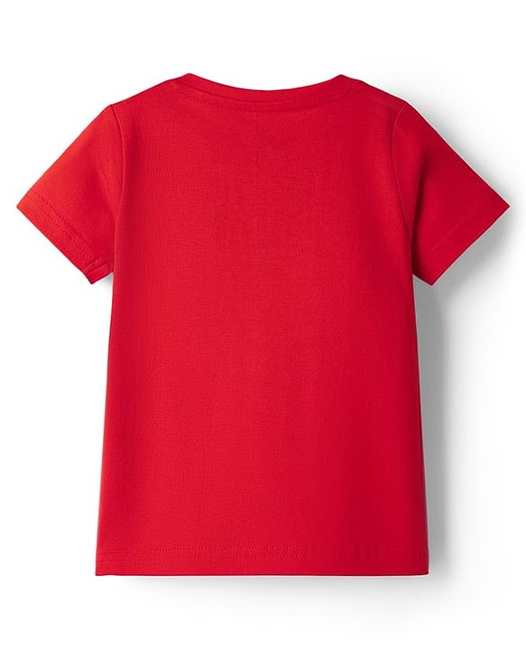 Babyhug Cotton Knit Half  Sleeves T-Shirt & Striped Shorts Night-Suit With Text Print - Red