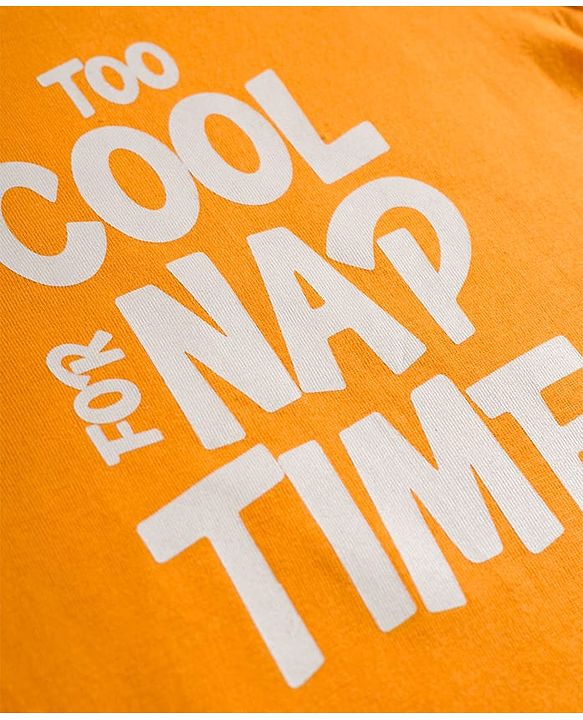Babyhug Cotton Knit Half Sleeves Striped T-Shirt & Shorts Night Suit with Text Print - Orange