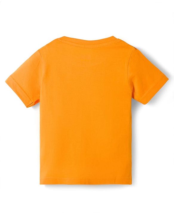 Babyhug Cotton Knit Half Sleeves Striped T-Shirt & Shorts Night Suit with Text Print - Orange