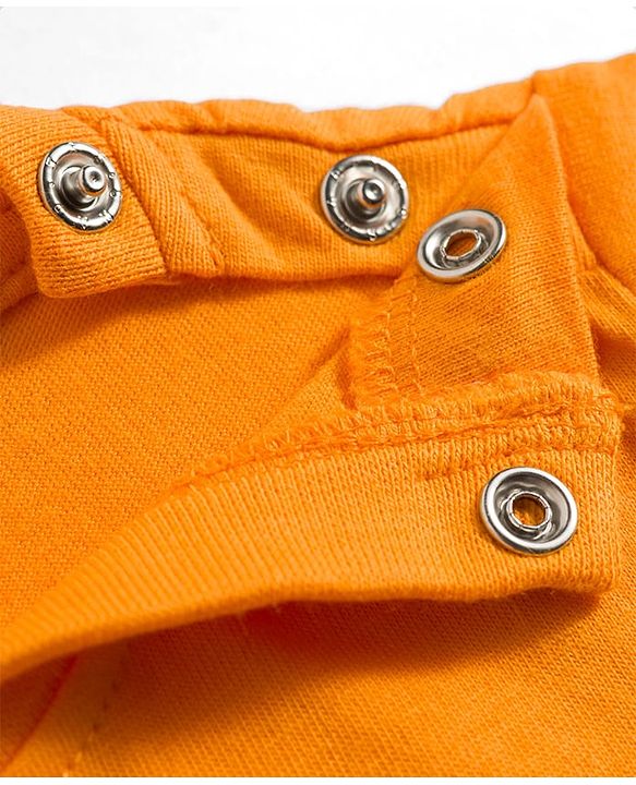 Babyhug Cotton Knit Half Sleeves Striped T-Shirt & Shorts Night Suit with Text Print - Orange
