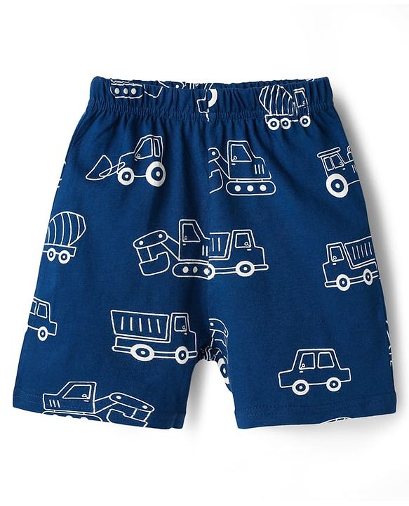 Babyhug Cotton Knit Half  Sleeves T-Shirt & Shorts Night Suit With Truck Print - Red