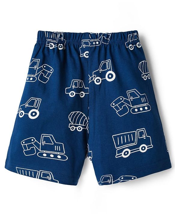 Babyhug Cotton Knit Half  Sleeves T-Shirt & Shorts Night Suit With Truck Print - Red