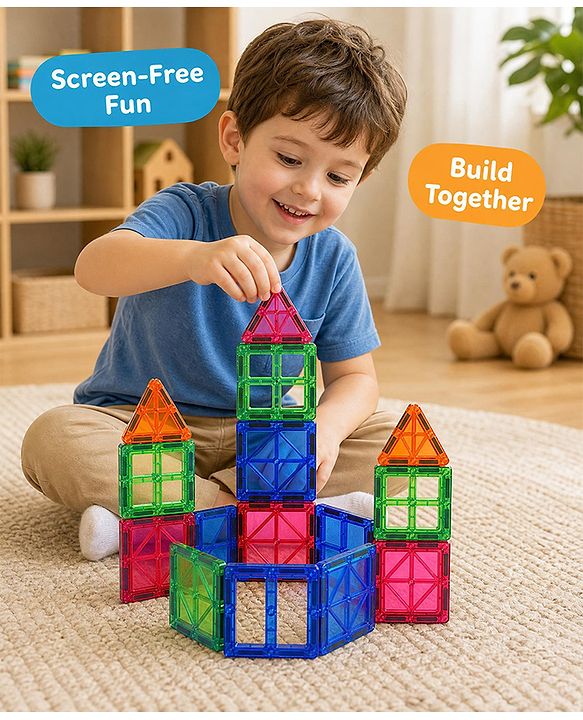 Babyhug Magnetic Tiles for Kid - 26 Pcs| Magnetic Building Blocks| Educational Learning Toy| Learning Educational Brain Toys | Boosts Creativity & Imagination| Strong Durable Magnets| STEAM Learning