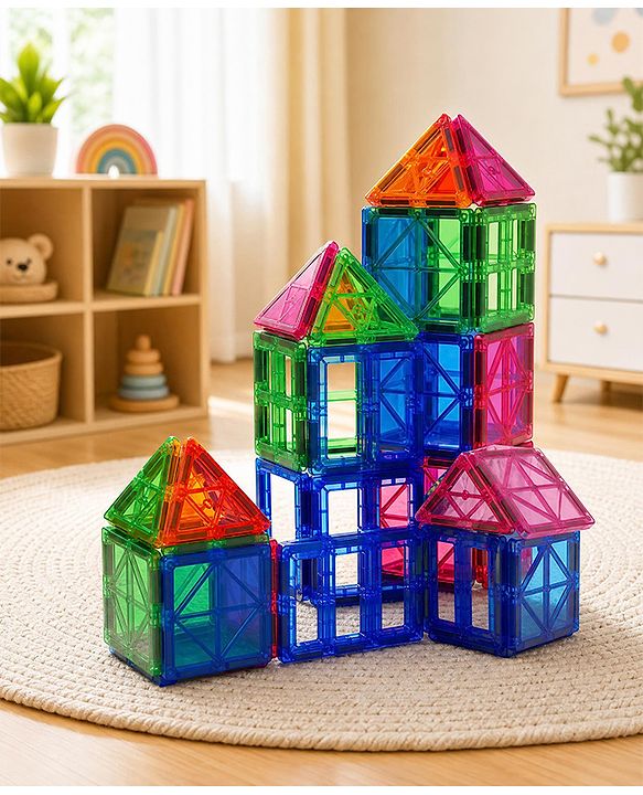 Babyhug Magnetic Tiles for Kid - 26 Pcs| Magnetic Building Blocks| Educational Learning Toy| Learning Educational Brain Toys | Boosts Creativity & Imagination| Strong Durable Magnets| STEAM Learning