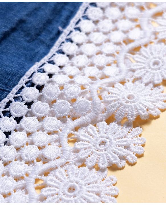 Pine Kids Cotton Woven Sleeveless Solid Color Top with Lace Detailing - Blue