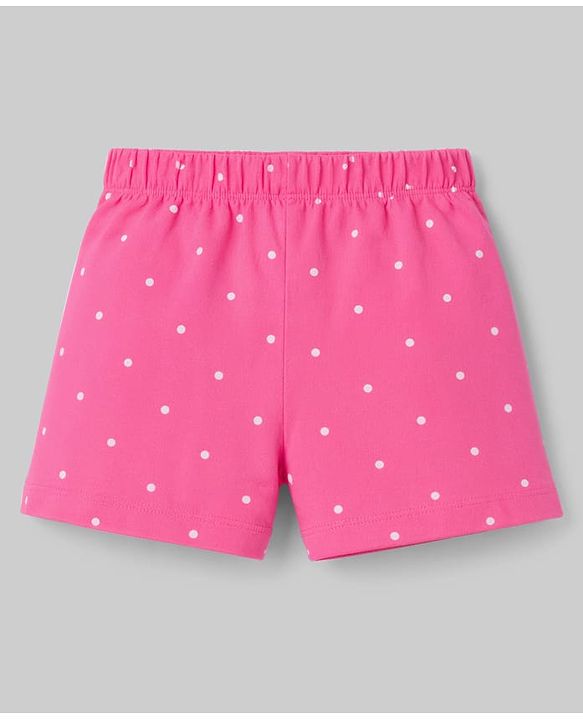 Babyhug Cotton Knit Half  Sleeves T-Shirt & Short  Night-Suit With Kitten & Polka Dots Print - Pink