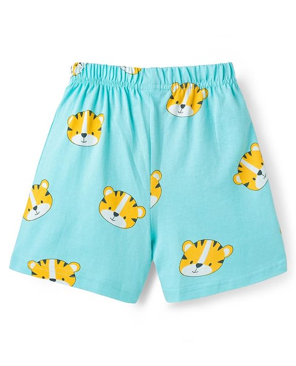 Babyhug Cotton Knit Half  Sleeves T-Shirt & Short Night Suit with Tiger Print - Light Blue