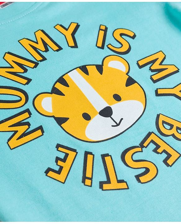 Babyhug Cotton Knit Half  Sleeves T-Shirt & Short Night Suit with Tiger Print - Light Blue