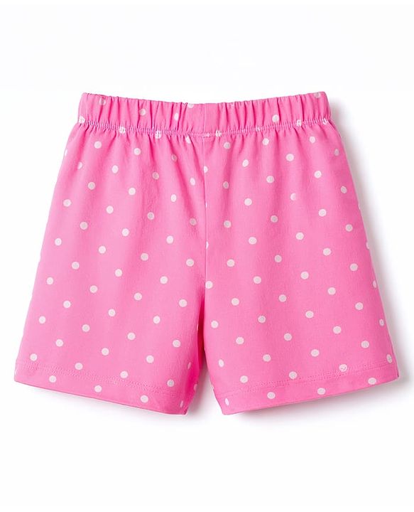 Babyhug Cotton Knit Half  Sleeves T-Shirt & Shorts Night-Suit With Cupcake & Polka Dots Print - Navy Blue & Pink