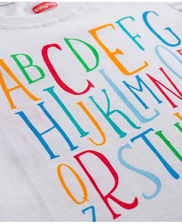 Babyhug Cotton Knit Half  Sleeves T-Shirt & Shorts Night-Suit With Heart & Alphabet Print - White