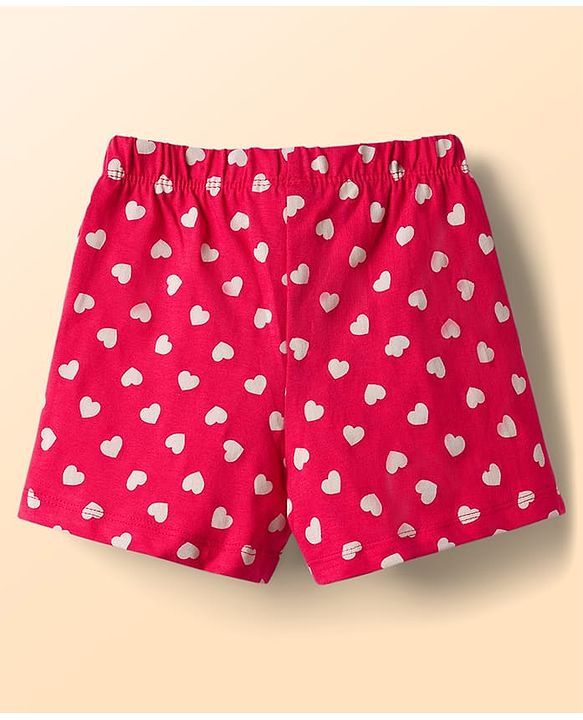 Babyhug Cotton Knit Half  Sleeves T-Shirt & Shorts Night-Suit With Heart & Alphabet Print - White