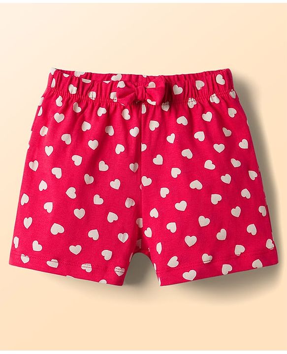 Babyhug Cotton Knit Half  Sleeves T-Shirt & Shorts Night-Suit With Heart & Alphabet Print - White