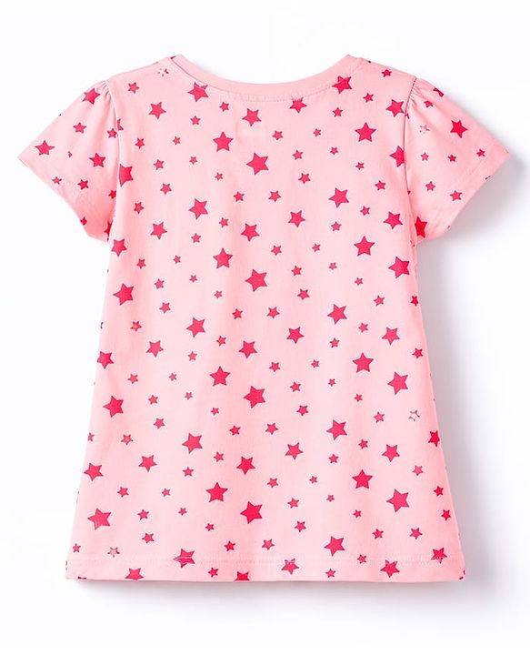 Babyhug Cotton Knit Half  Sleeves T-Shirt & Shorts Night-Suit With Star Print - Pink