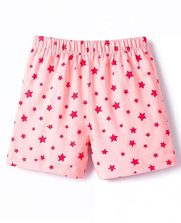 Babyhug Cotton Knit Half  Sleeves T-Shirt & Shorts Night-Suit With Star Print - Pink