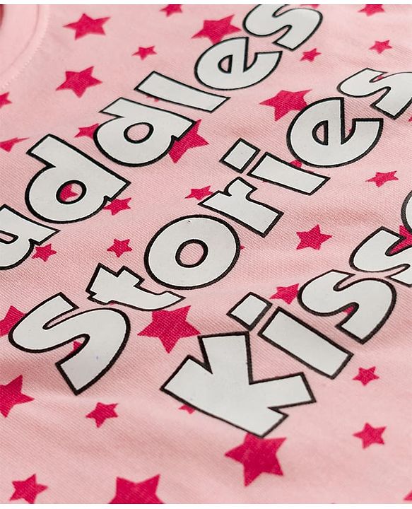Babyhug Cotton Knit Half  Sleeves T-Shirt & Shorts Night-Suit With Star Print - Pink