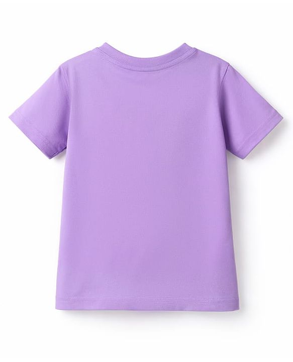 Babyhug Cotton Knit Half  Sleeves T-Shirt & Striped Shorts Night Suit With Lion Print - Lavender