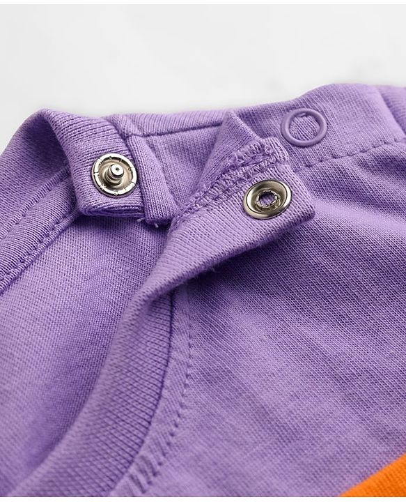 Babyhug Cotton Knit Half  Sleeves T-Shirt & Striped Shorts Night Suit With Lion Print - Lavender