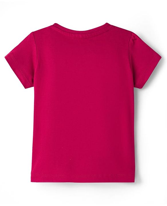 Babyhug Cotton Knit Half Sleeves T-Shirt & Short Night Suit with Unicorn & Heart Print - Dark Pink
