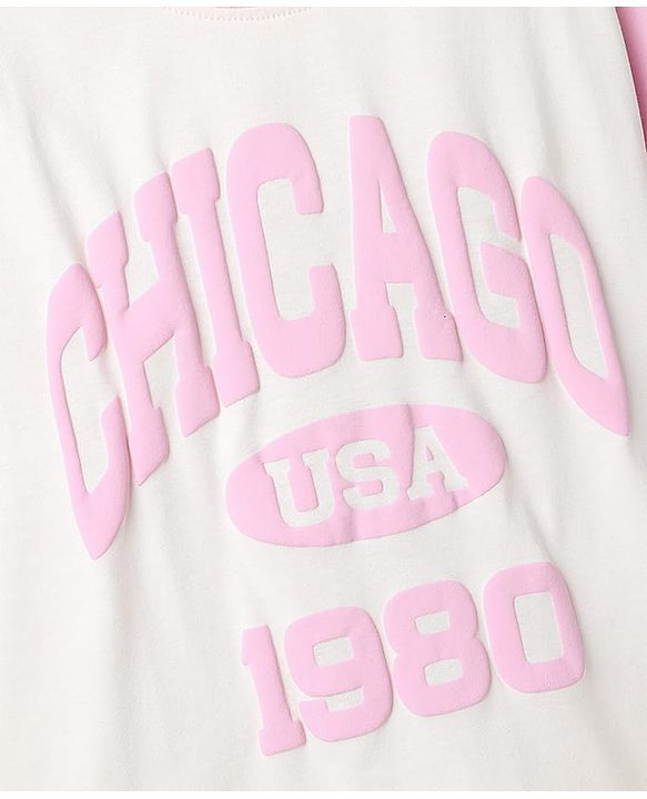 Pine Kids Cotton Knit Half Sleeves Top & Shorts Set with Chicago Print - Pink