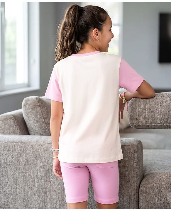 Pine Kids Cotton Knit Half Sleeves Top & Shorts Set with Chicago Print - Pink