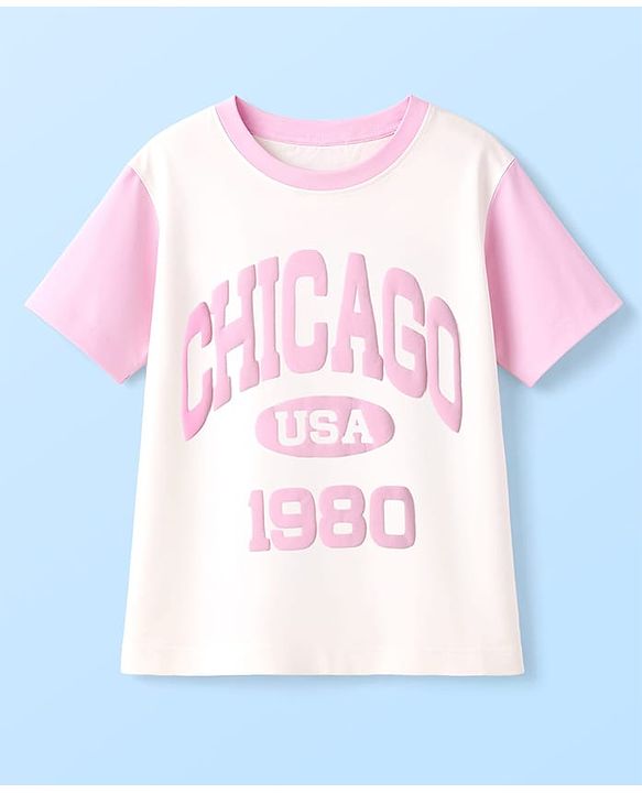 Pine Kids Cotton Knit Half Sleeves Top & Shorts Set with Chicago Print - Pink