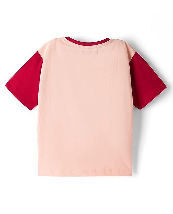 Pine Kids Cotton Knit Drop Shoulder Half Sleeves Top & Shorts Set with Chill Out Print - Red