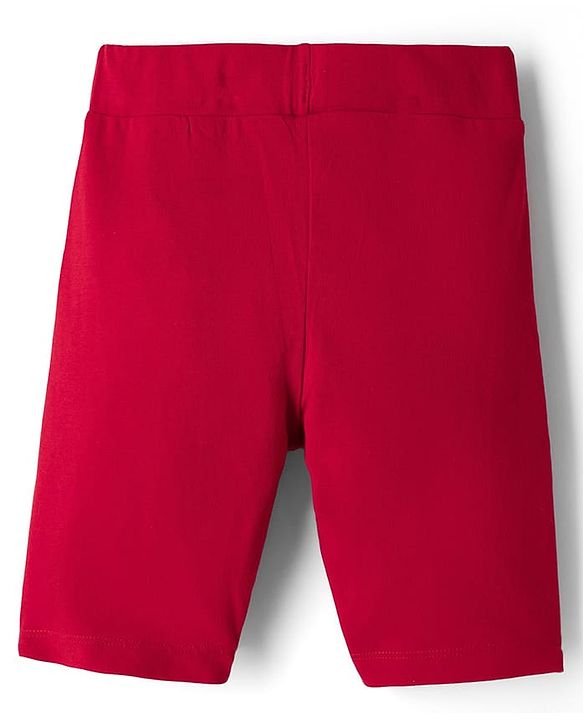 Pine Kids Cotton Knit Drop Shoulder Half Sleeves Top & Shorts Set with Chill Out Print - Red