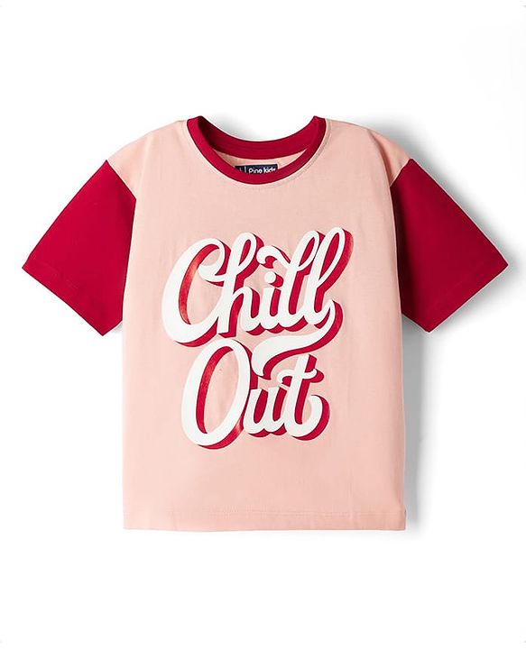Pine Kids Cotton Knit Drop Shoulder Half Sleeves Top & Shorts Set with Chill Out Print - Red