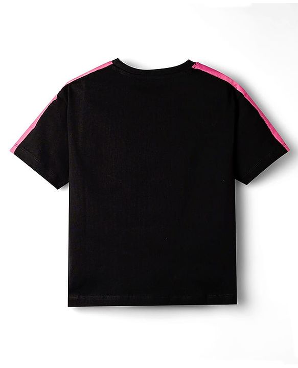 Pine Kids Cotton Knit Half Sleeves Top & Shorts Set With Super Girl Print - Black