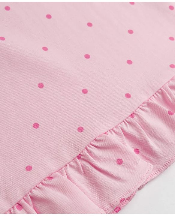Babyhug Cotton Knit Half  Sleeves Polka Dot & Kitty Printed Nighty - Pink