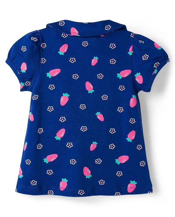 Babyhug Cotton Knit Half Sleeves Front Open Co-ords Top & Shorts Night Suit with Floral Print - Navy Blue