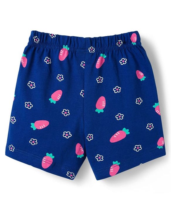 Babyhug Cotton Knit Half Sleeves Front Open Co-ords Top & Shorts Night Suit with Floral Print - Navy Blue