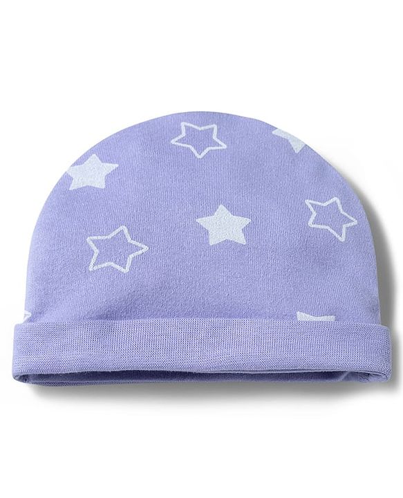 Babyhug 100% Cotton Interlock Knit Star Printed Cap Mittens & Booties Set Lilac - Diameter 10 cm