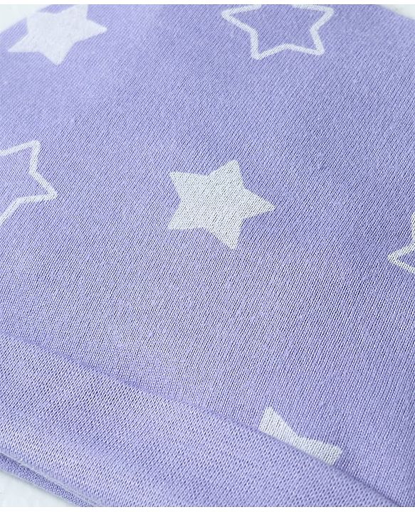 Babyhug 100% Cotton Interlock Knit Star Printed Cap Mittens & Booties Set Lilac - Diameter 10 cm