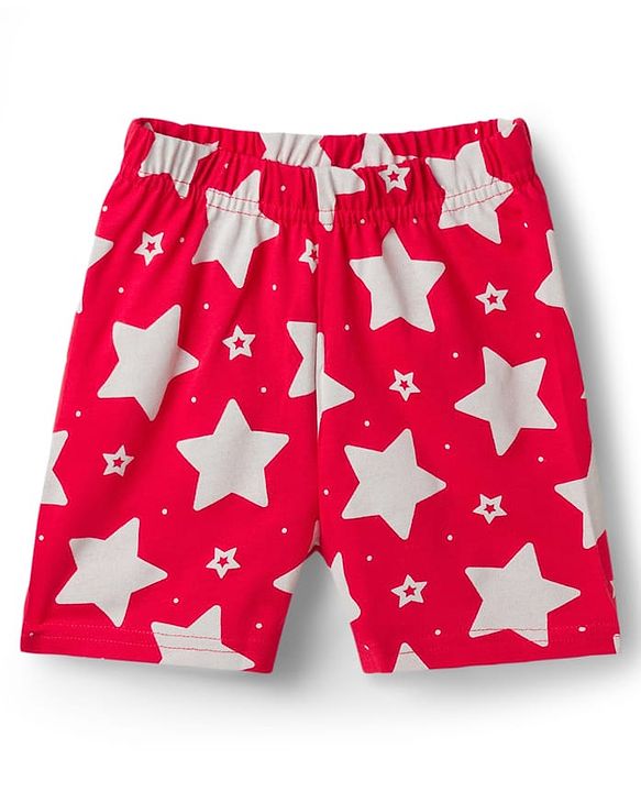 Babyhug Cotton Knit Half Sleeves Shirt & Shorts Co-ord Night Suit With Star Print - Red