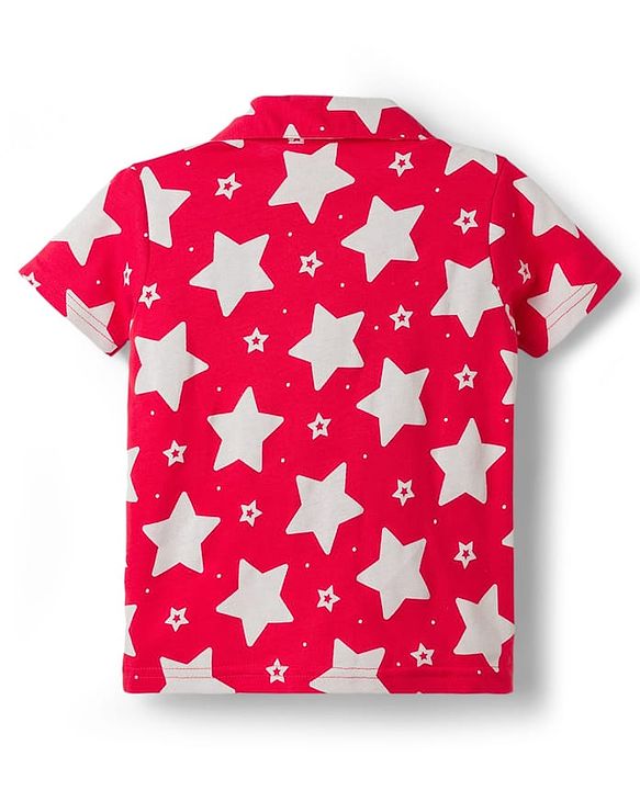 Babyhug Cotton Knit Half Sleeves Shirt & Shorts Co-ord Night Suit With Star Print - Red